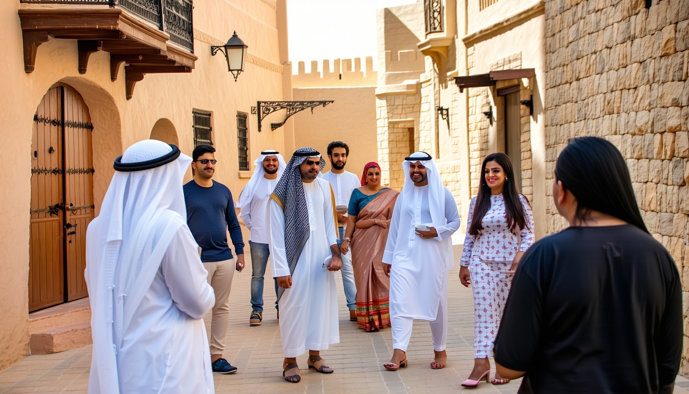 Guided group exploring historic Al Fahidi neighbourhood in Dubai