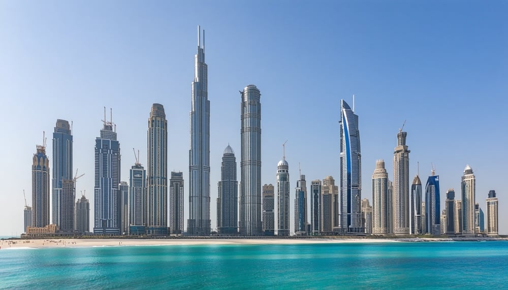 Dubai skyline with famous landmarks Dubai skyline with famous landmarks